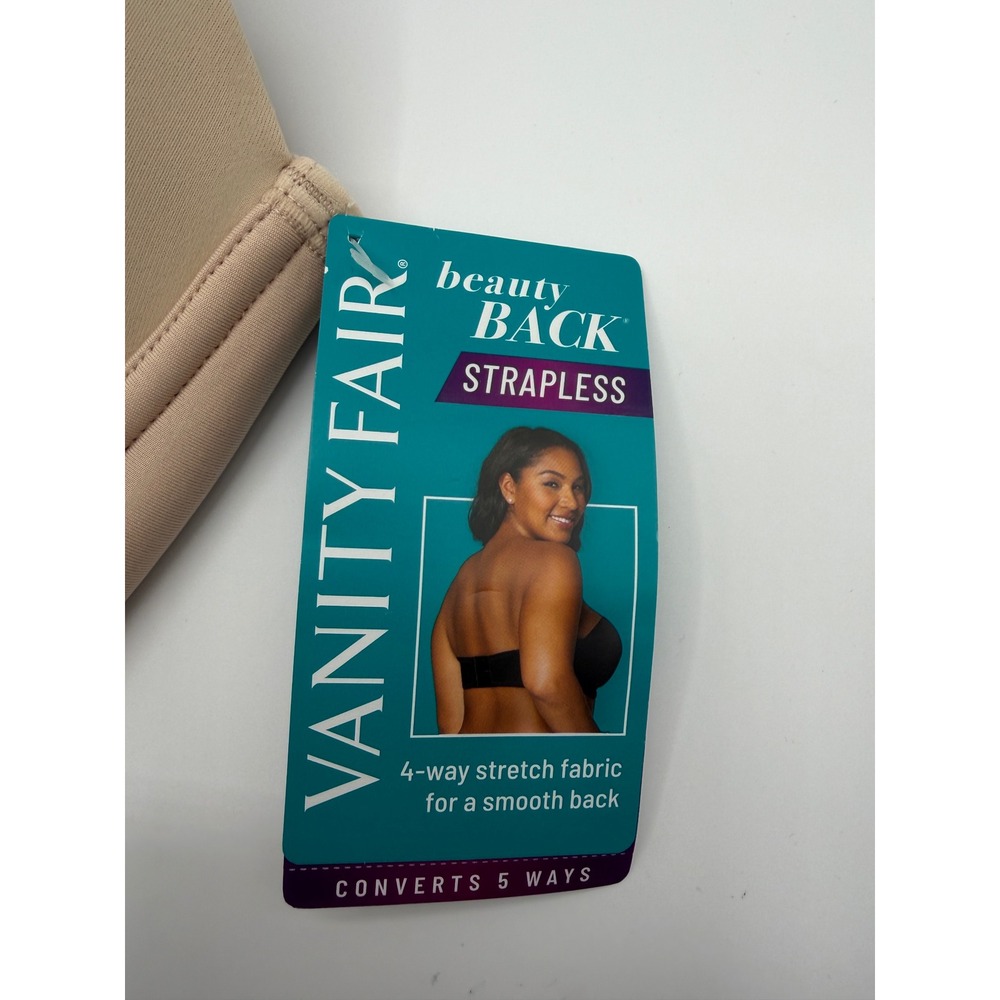 Vanity Fair Beauty Back Strapless Bra Women 42C Rose Beige 5-way Convertible NEW - Picture 3 of 7